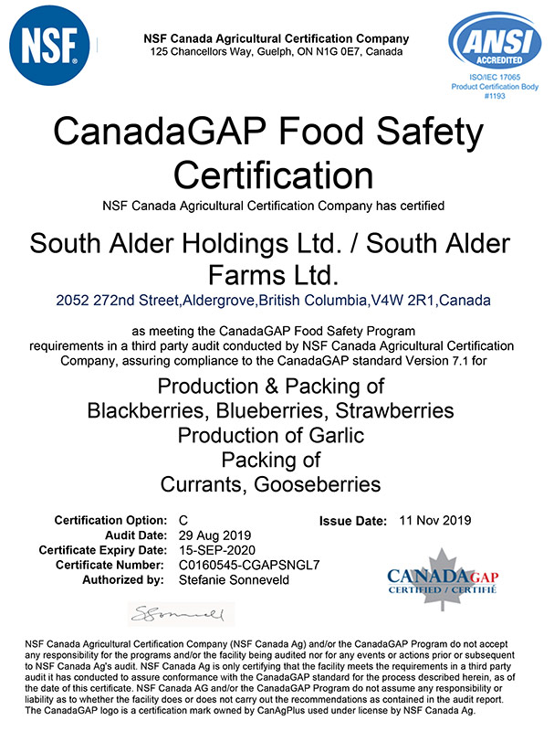 CanadaGAP Food Safety Certificate
